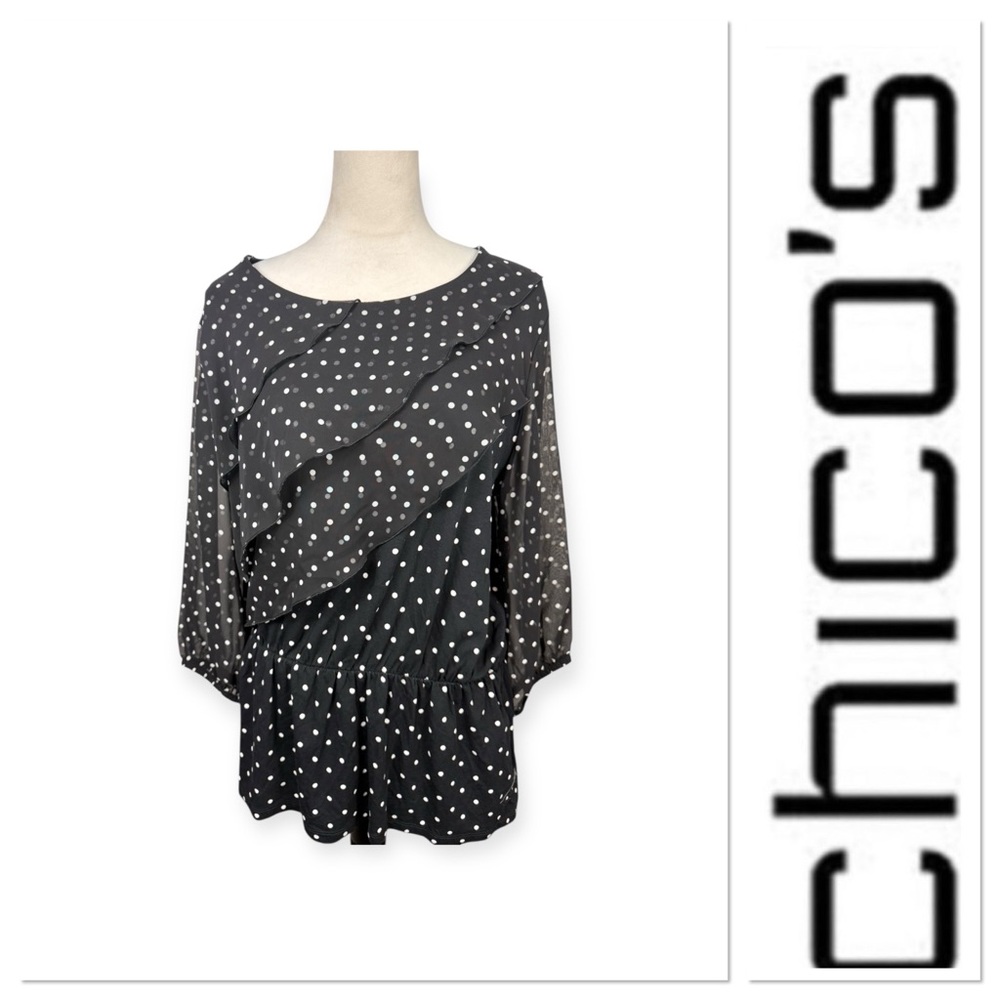 Chico’s dainty dots black top with white polka dots size 1-medium/8